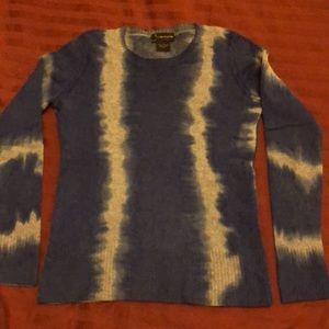 Bloomingdale's Blue and White Crew Neck Sweater